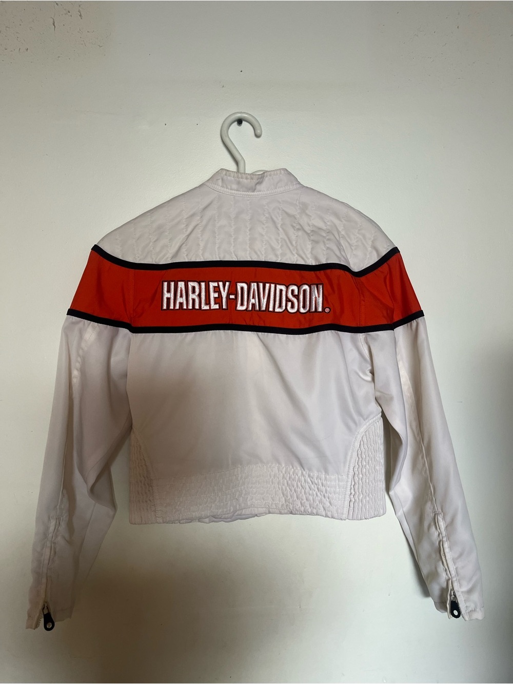 Vintage Harley-Davidson Racing Jacket White & Orange – Size S 🏁